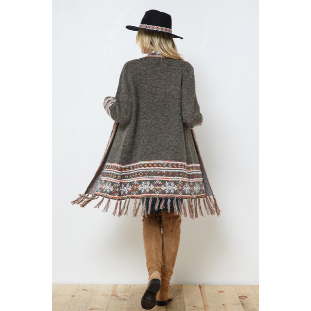 SOLD OUT Moss Olive Snowflake Marled Native Western Aztec Open Knit Cardigan - Picture 6 of 7